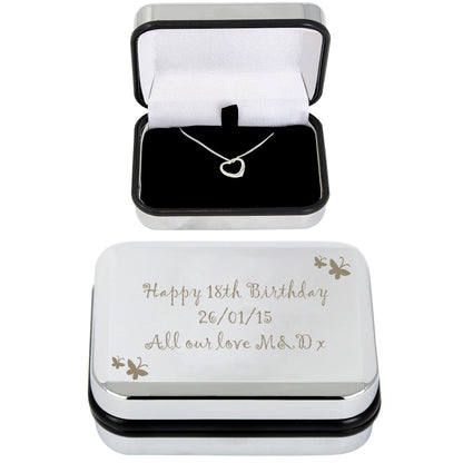 Personalised Butterfly Sterling Silver Heart Necklace and Box