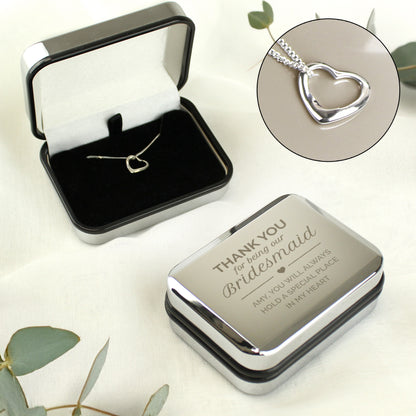 Personalised Bridesmaid Box and Sterling Silver Heart Necklace