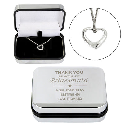 Personalised Bridesmaid Box and Sterling Silver Heart Necklace