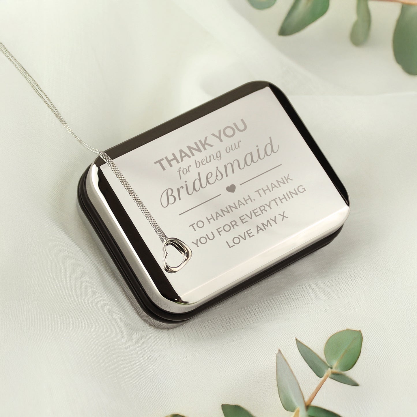 Personalised Bridesmaid Box and Sterling Silver Heart Necklace