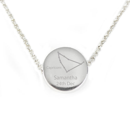Personalised Capricorn Zodiac Star Sign Silver Tone Necklace (December 22nd - 19th January)