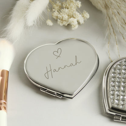 Personalised Name Diamante Heart Compact Mirror