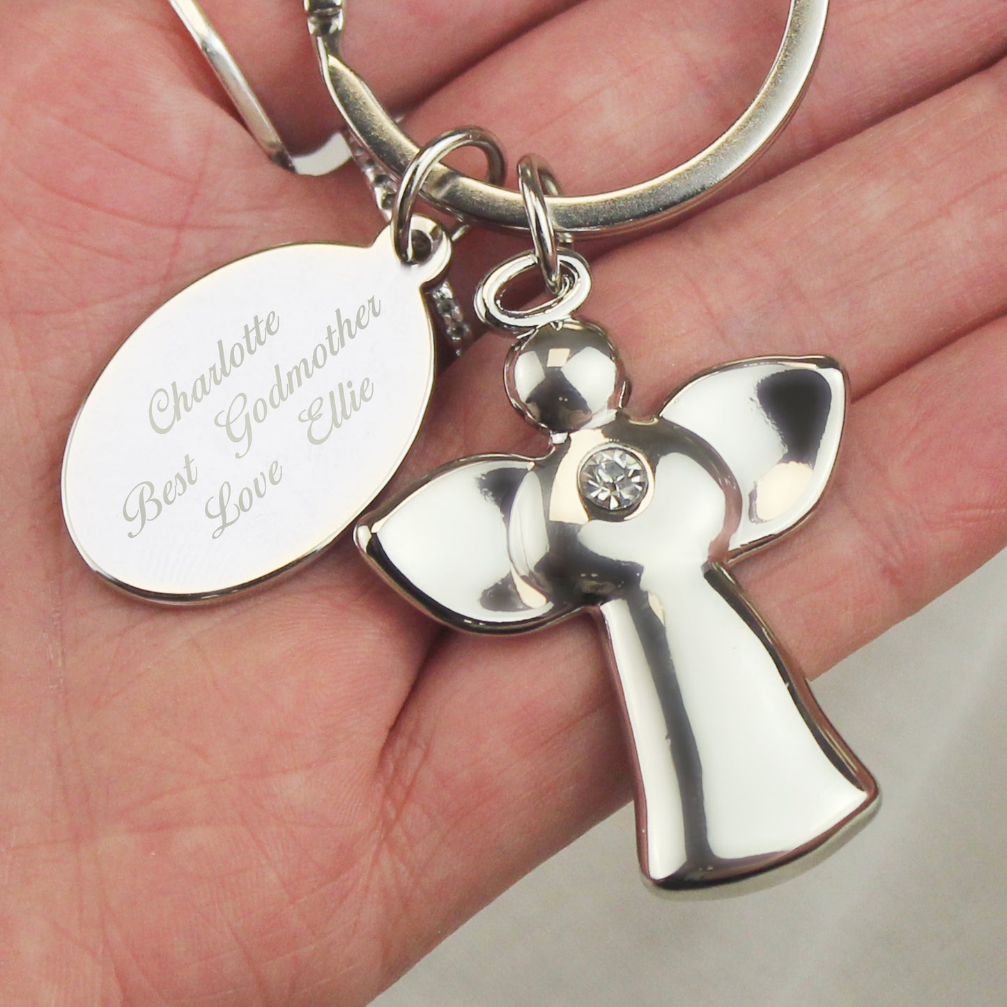 Personalised Silver Plated Angel Keyring