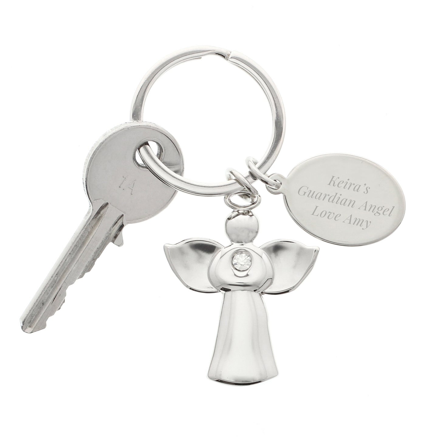 Personalised Silver Plated Guardian Angel Keyring