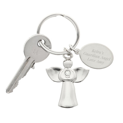 Personalised Silver Plated Guardian Angel Keyring