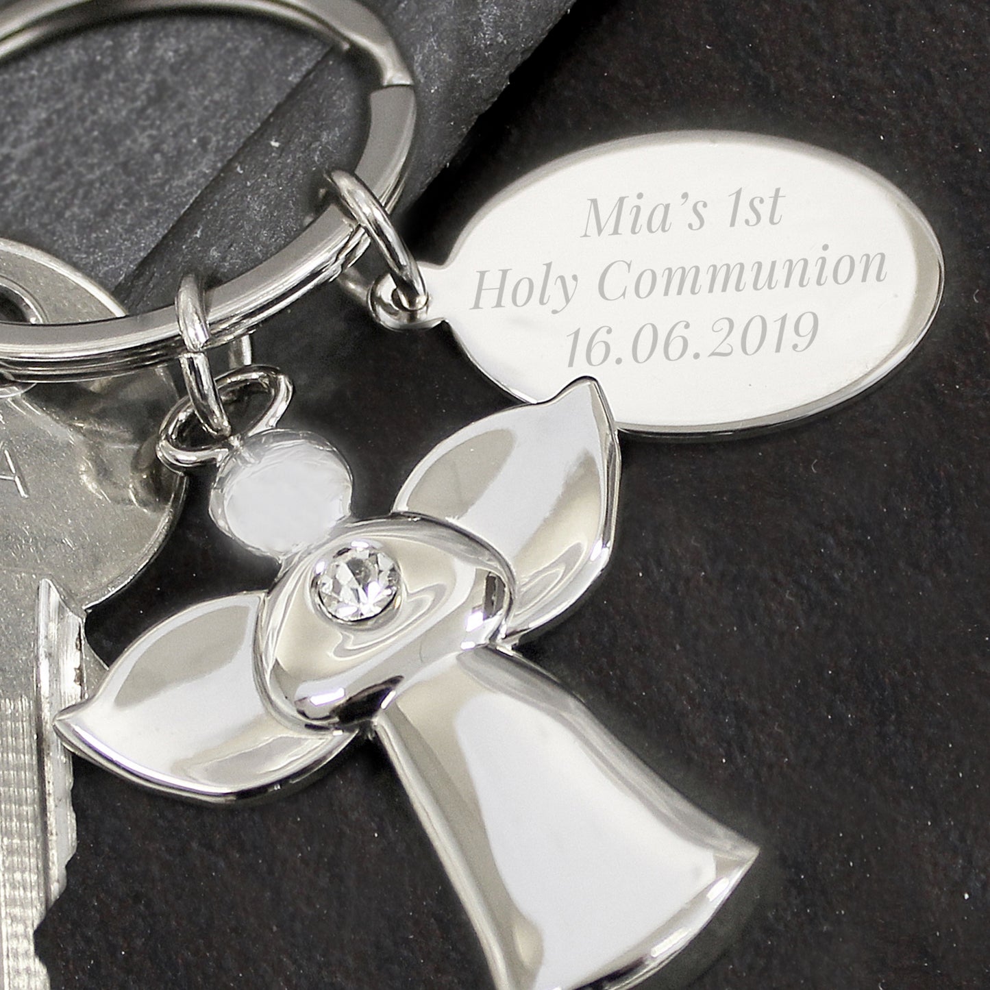 Personalised Silver Plated Guardian Angel Keyring