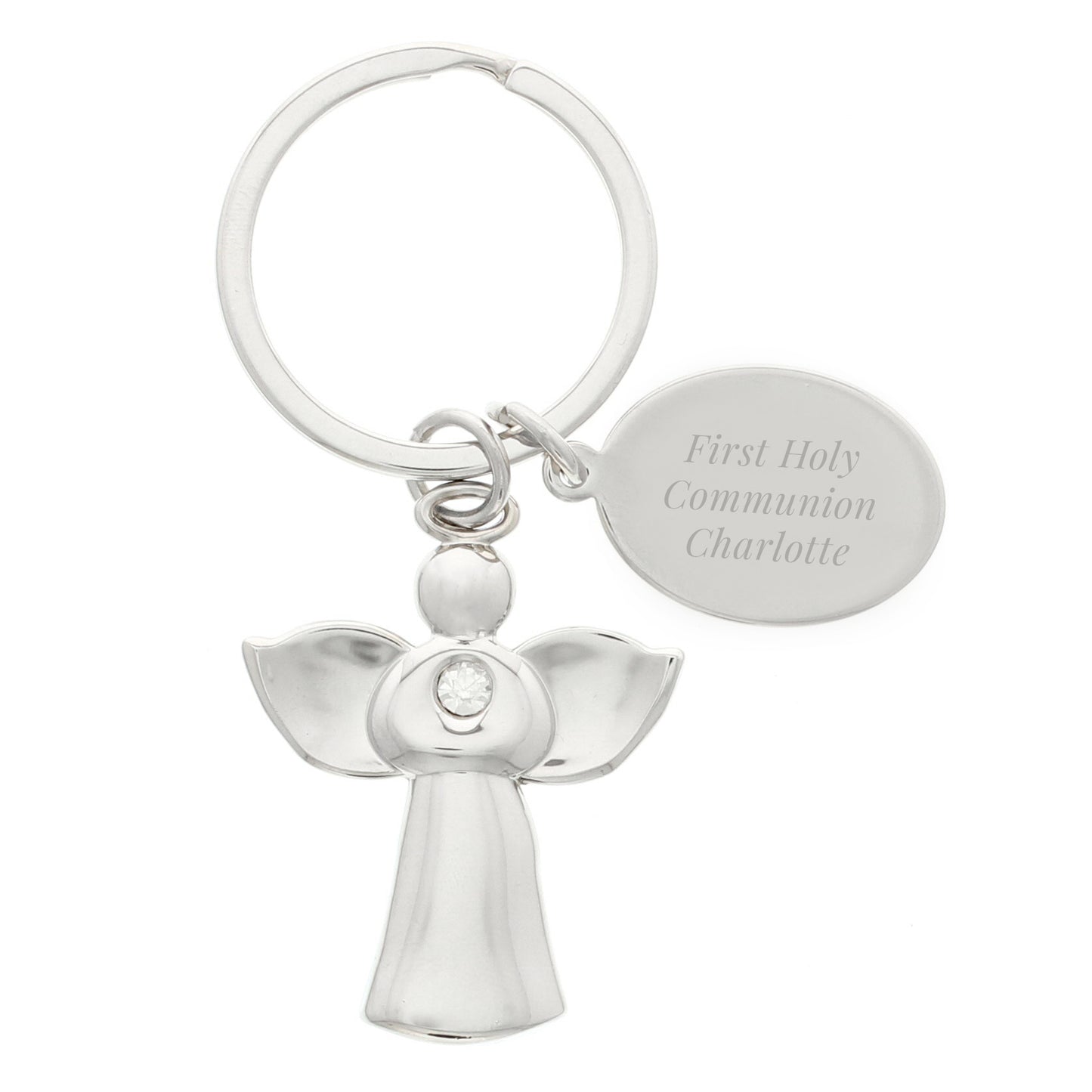 Personalised Silver Plated Guardian Angel Keyring