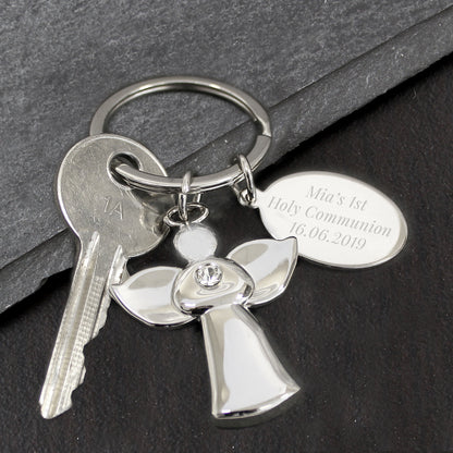 Personalised Silver Plated Guardian Angel Keyring