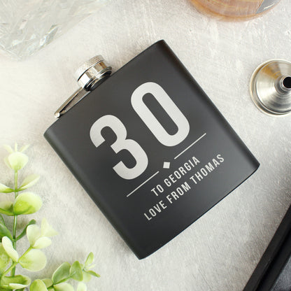 Personalised Big Numbers Black Hip Flask