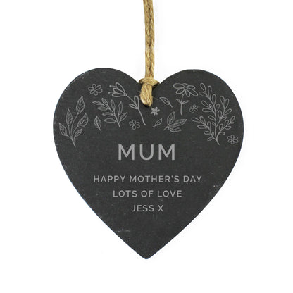 Personalised Engraved Botanical Slate Heart Decoration