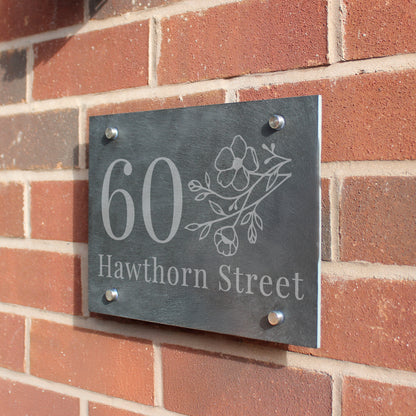 Personalised Floral Slate House Sign