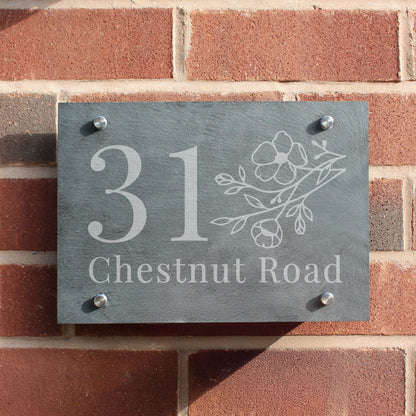 Personalised Floral Slate House Sign