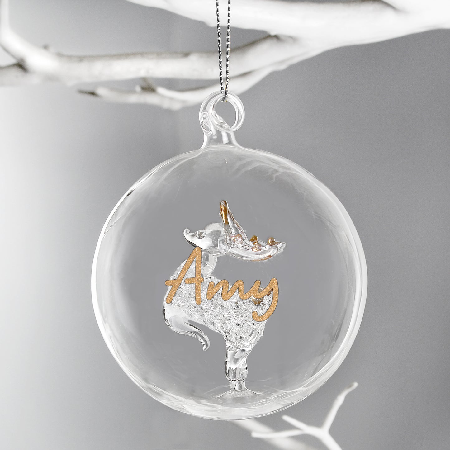 Personalised Gold Glitter Name Only Reindeer Glass Bauble