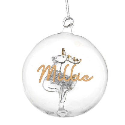 Personalised Gold Glitter Name Only Reindeer Glass Bauble