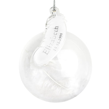 Personalised Name & Date Feather Glass Bauble
