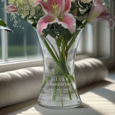Personalised 'Silver Anniversary' Glass Vase