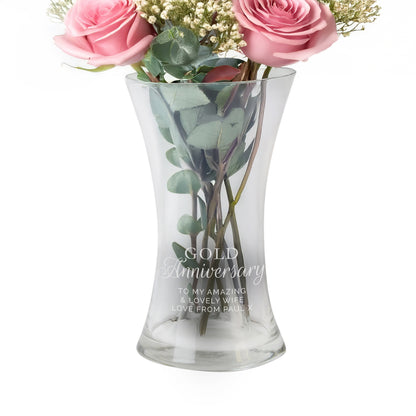 Personalised 'Gold Anniversary' Glass Vase