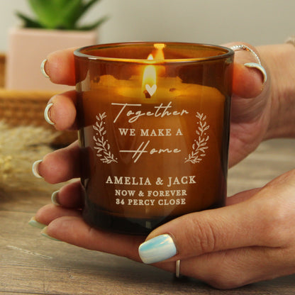 Personalised Engraved Home Amber Glass Candle