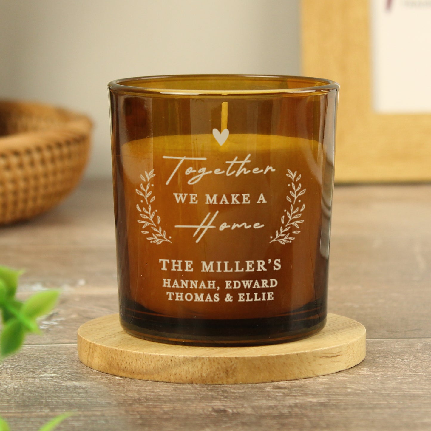 Personalised Engraved Home Amber Glass Candle