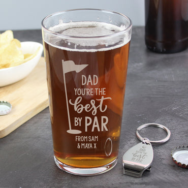 Personalised By Par Pint Glass & Bottle Opener Fathers day