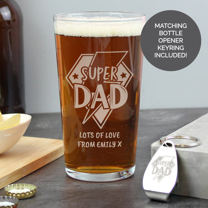 Personalised Super Dad Pint Glass & Bottle Opener
