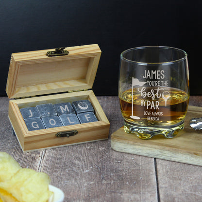 Personalised Best By Par Glass & Whisky Stones