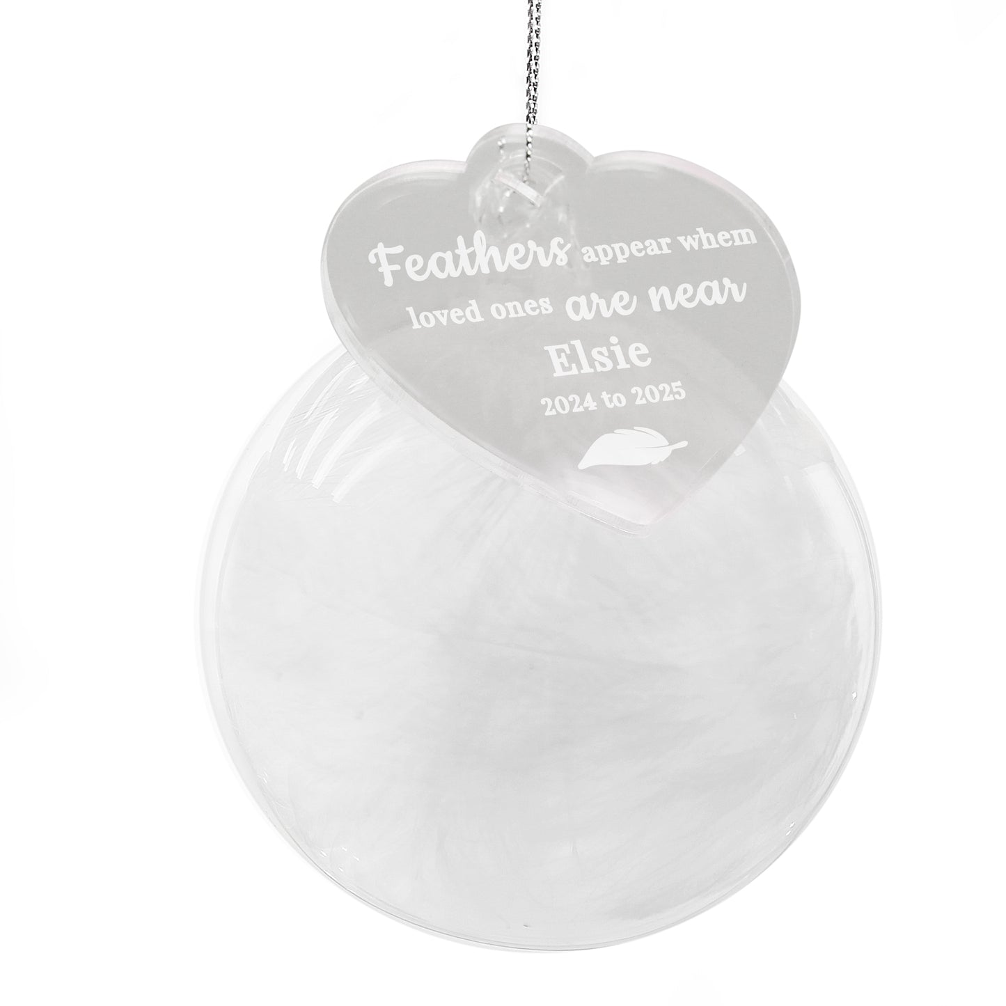 Personalised White Memorial Feather Bauble