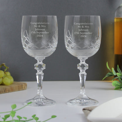 Personalised Pair of Crystal Wine Glasses