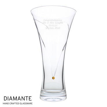 Personalised Large Hand Cut Gold Diamante Heart Vase