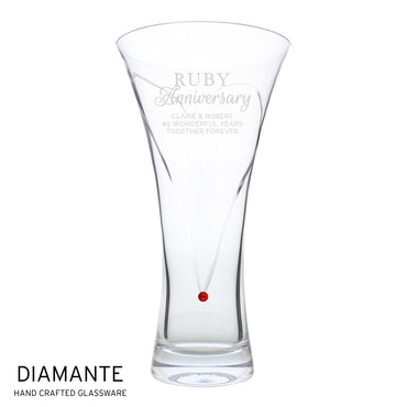 Personalised Ruby Anniversary Hand Cut Diamante Heart Vase