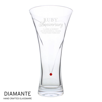 Personalised Ruby Anniversary Hand Cut Diamante Heart Vase