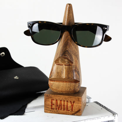 Personalised Name Only Wooden Nose-Shaped Glasses Holder