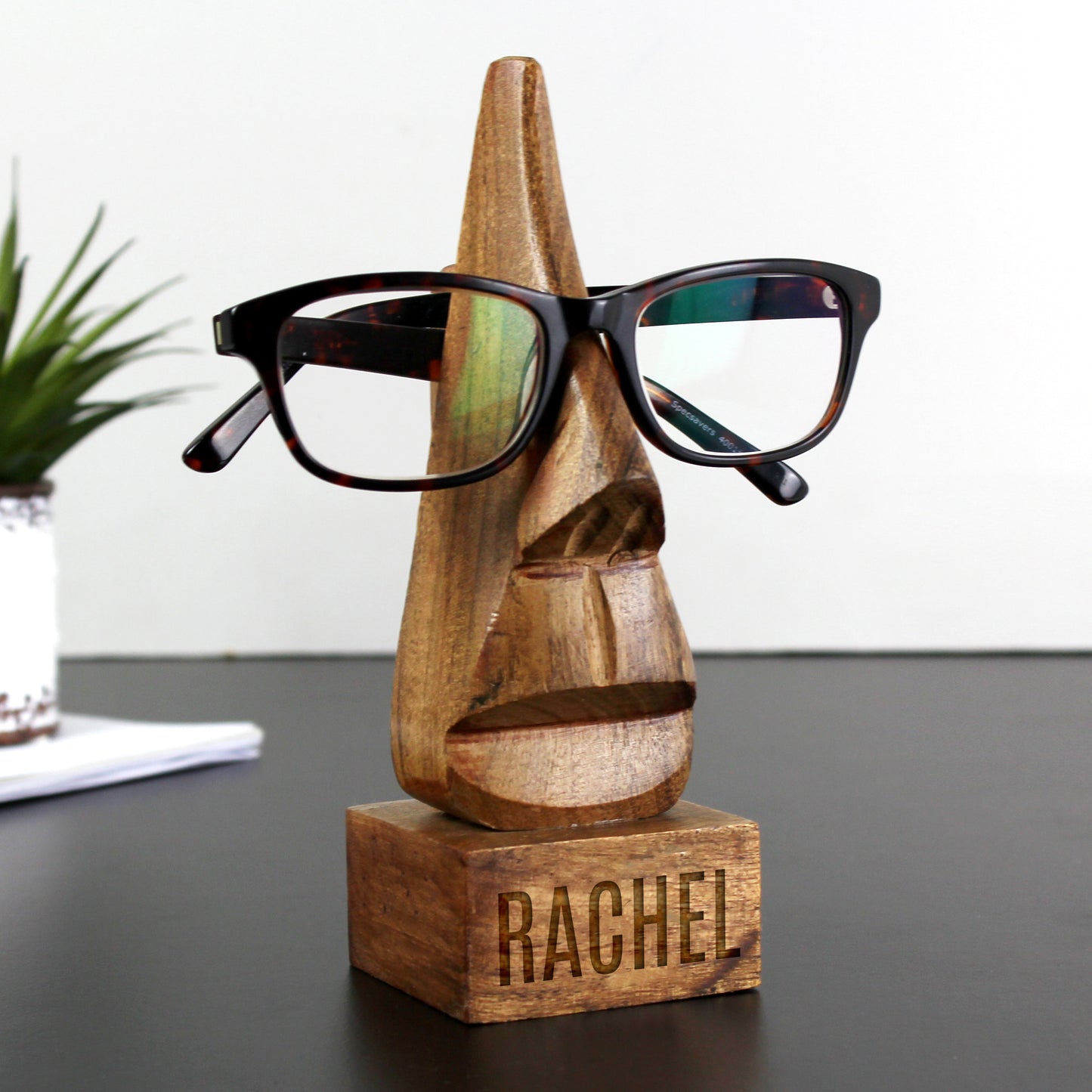 Personalised Name Only Wooden Nose-Shaped Glasses Holder