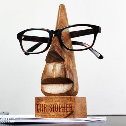 Personalised Name Only Wooden Nose-Shaped Glasses Holder