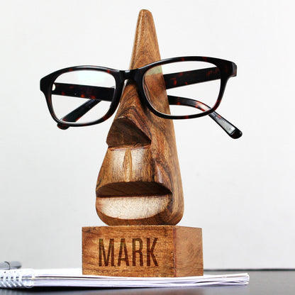 Personalised Name Only Wooden Nose-Shaped Glasses Holder