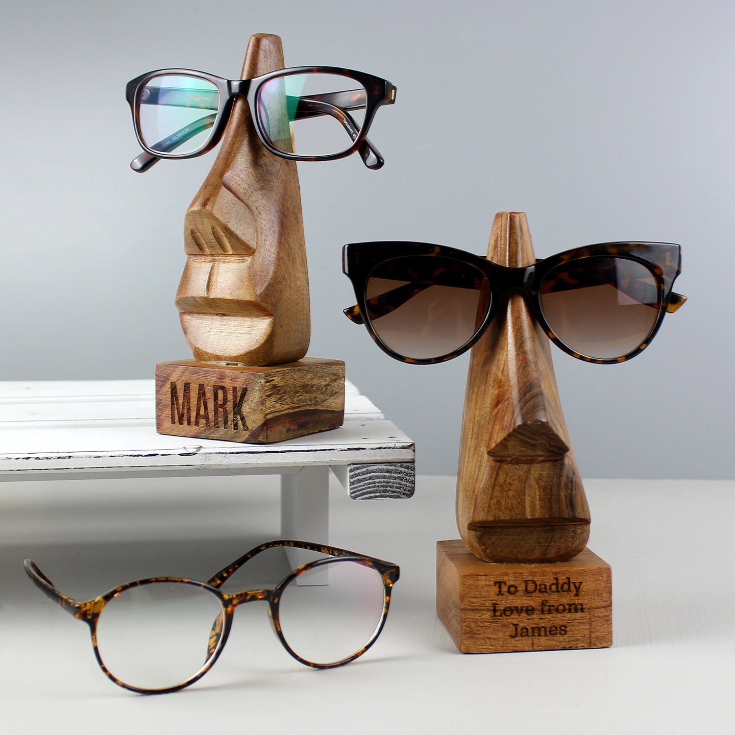 Personalised Name Only Wooden Nose-Shaped Glasses Holder