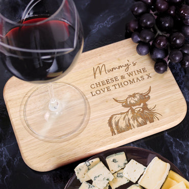 Personalised Highland Cow Wooden Coaster Tray