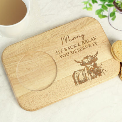 Personalised Highland Cow Wooden Coaster Tray