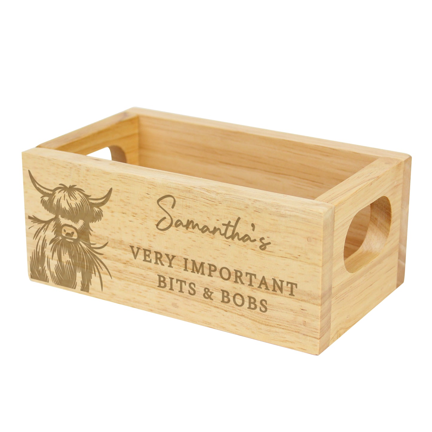 Personalised Highland Cow Mini Wooden Storage Crate