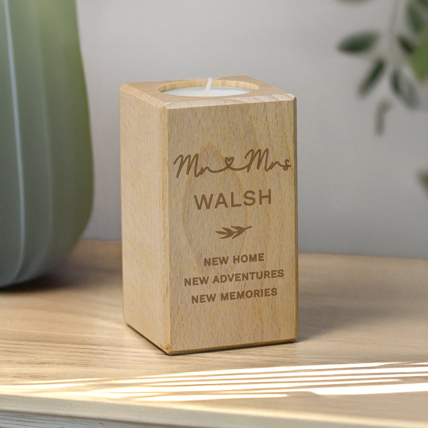 Personalised Wedding Wooden Tealight Holder