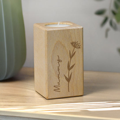 Personalised Floral Wooden Tealight Holder