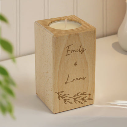 Personalised Botanical Wooden Tealight Holder