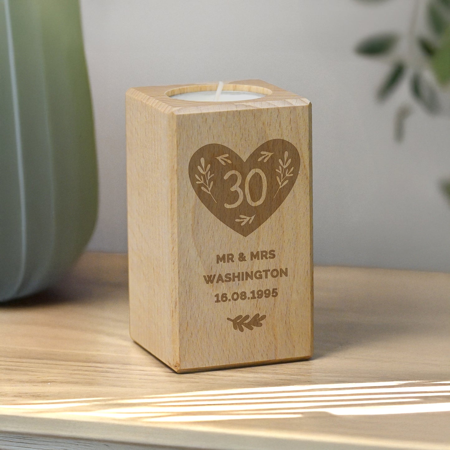 Personalised Anniversary Wooden Tealight Holder