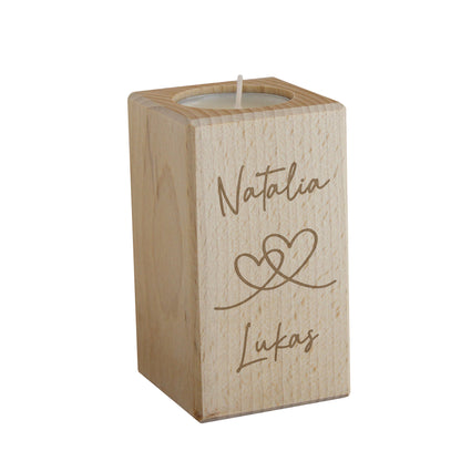 Personalised Engraved Hearts Wooden Tealight Holder
