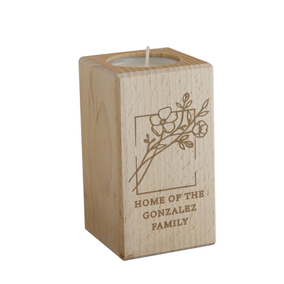 Personalised Floral Bouquet Wooden Tealight Holder