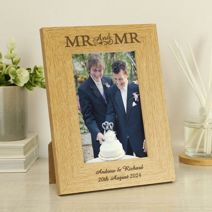 Personalised Oak Finish 6x4 Mr & Mr Photo Frame