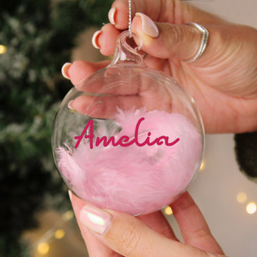 Personalised Pink Feather Bauble