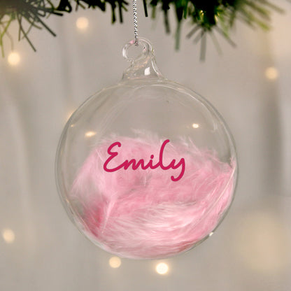 Personalised Pink Feather Bauble