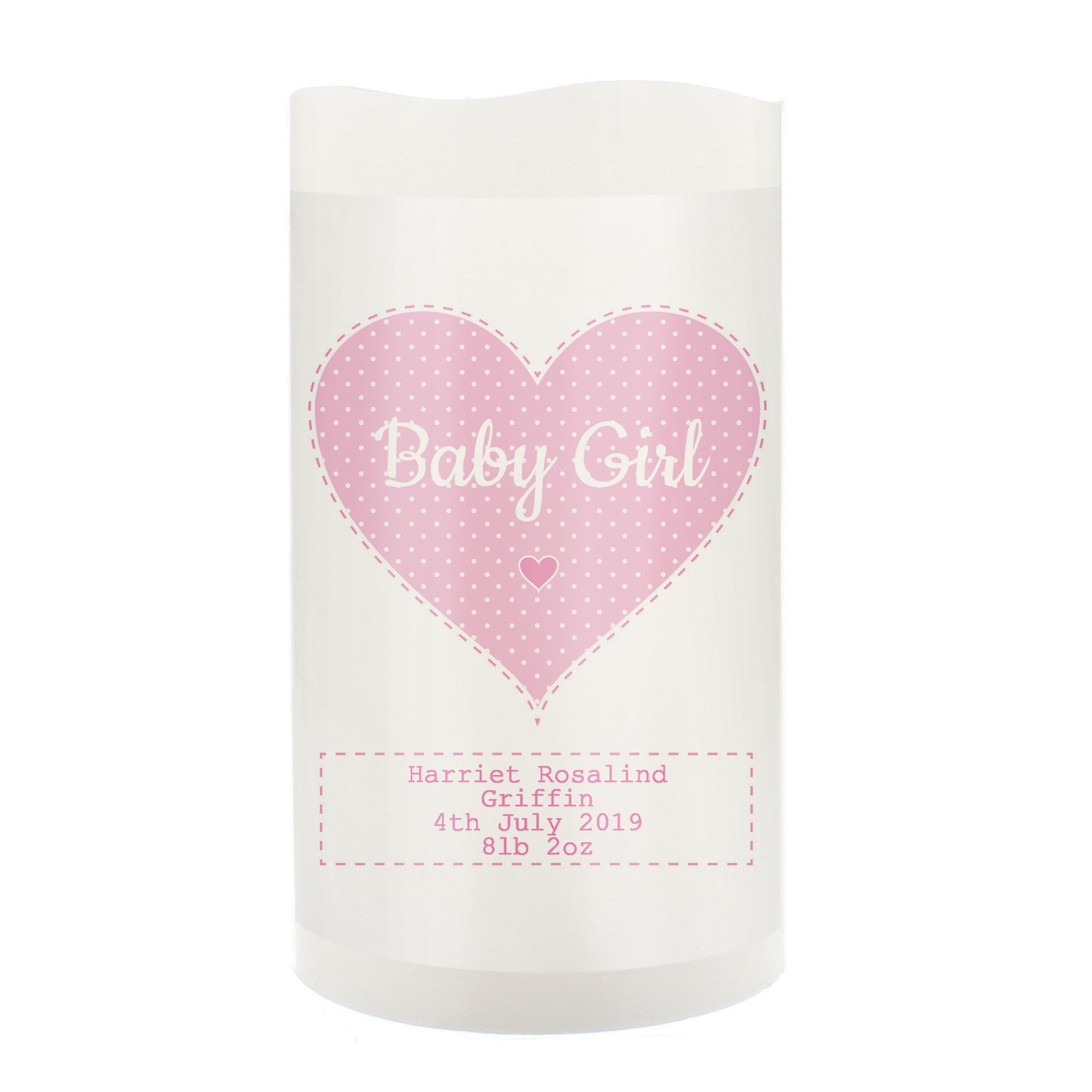 Personalised Stitch & Dot Baby Girl Night Light LED Candle