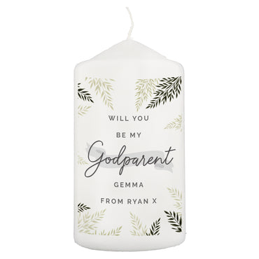 Personalised Godparent Leaves Pillar Candle
